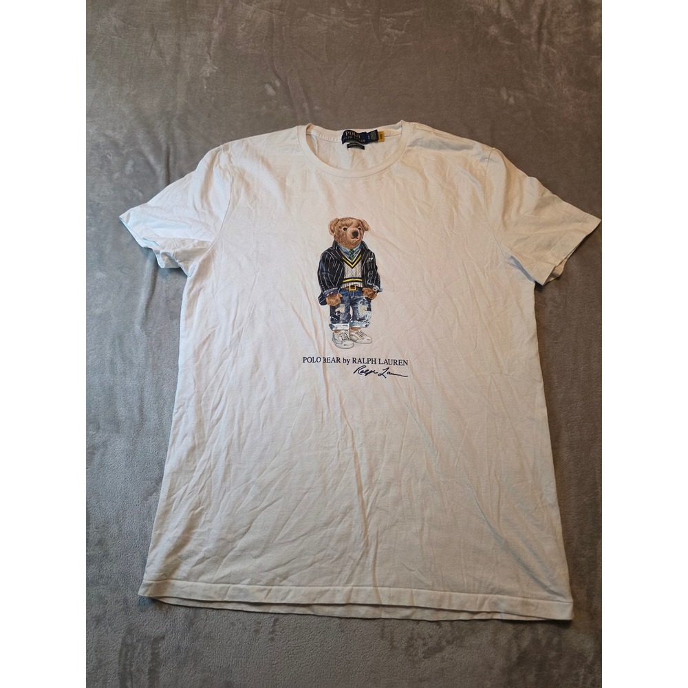 Polo Ralph Lauren T-Shirt Mens XL White Polo Bear Custom Slim Fit Tee